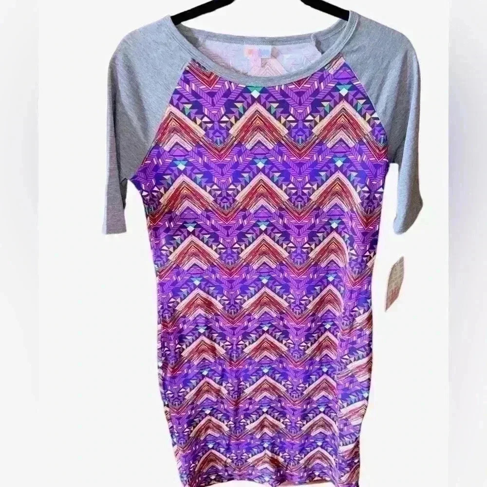Lularoe medium purple & grey chevron print Julia T‎ shirt dress . NWT